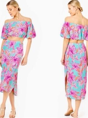 NWT Lilly Pulitzer Esmeray Set in the Surf Blue Bonita Blooms print size XL